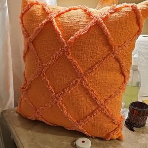 New Vibrant Coral Neon Orange Diamond Pattern Pillows 18x18 Set Of 2